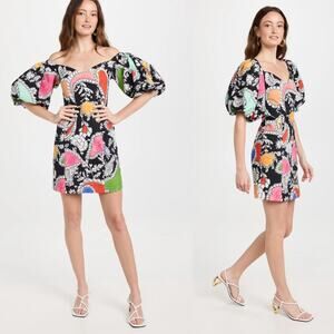 Mara Hoffman Nomi Puff Sleeve Mini Dress Organic Cotton Paisley Size 00 NWT